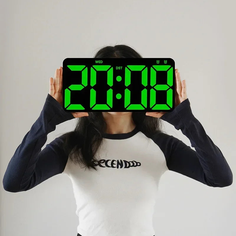 Minimalist LED Digital Wall Clock with Remote Control Adjustable Brightness Countdown Timer Modern Home Office Alarm Clock