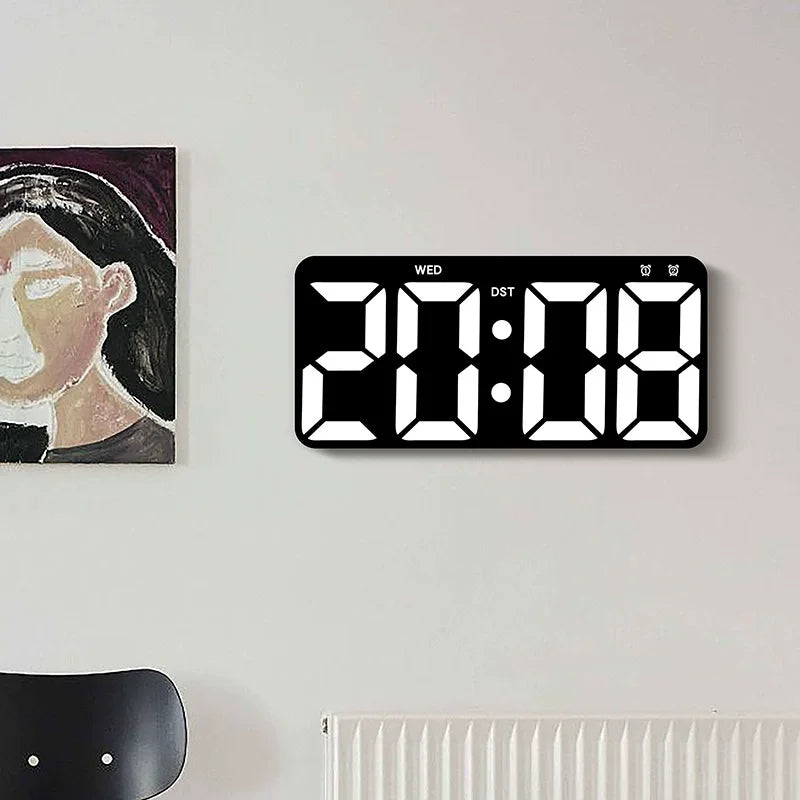 Minimalist LED Digital Wall Clock with Remote Control Adjustable Brightness Countdown Timer Modern Home Office Alarm Clock