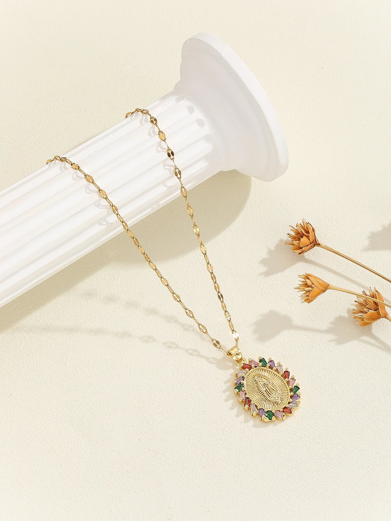 European and American personalized design with micro inlaid zircon Santa Maria series necklaces in colorful religious fashion