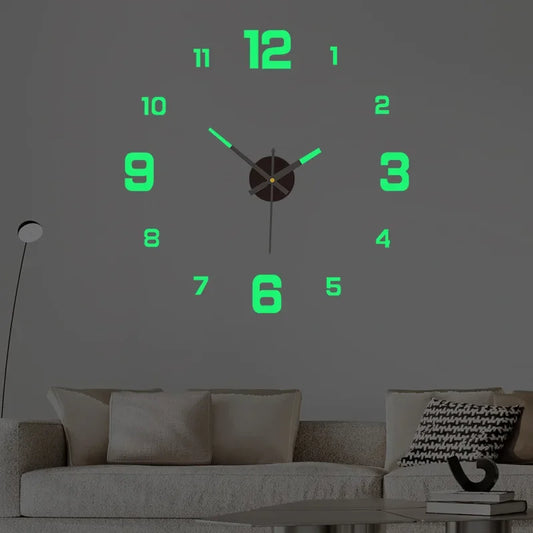 Creative minimalist glowing clock no-drill frameless silent hanging clock living room bedroom wall sticker decoration clock